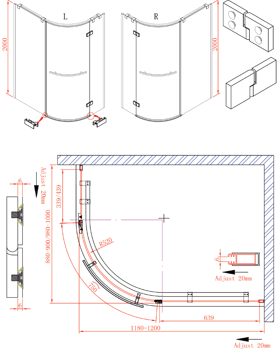 Душевой уголок CEZARES BERGAMO-W-RH-1-120/100-ARCO-C-Cr-R-IV - Вид №3