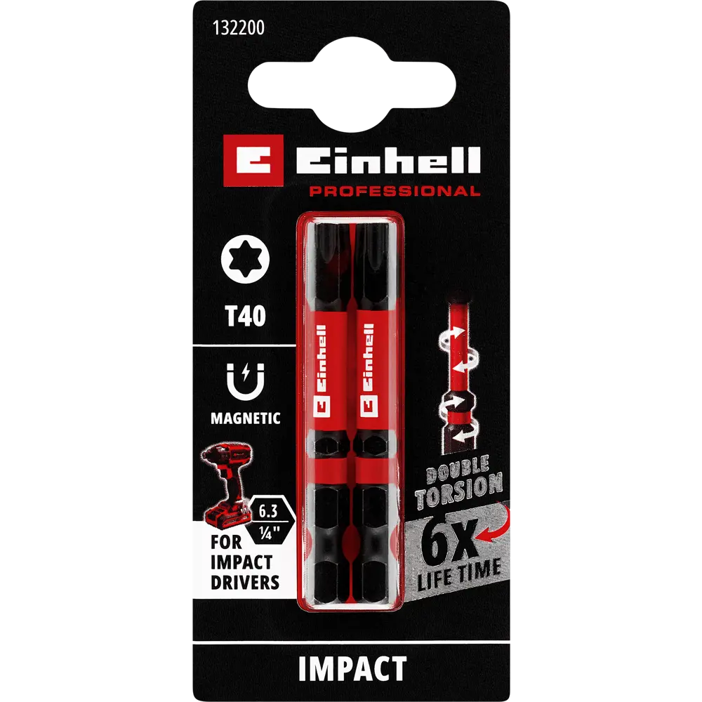 Бита ударная магнитная Einhell 132200 T40x60 мм, 2 шт. 89445636 STLM-2187050 