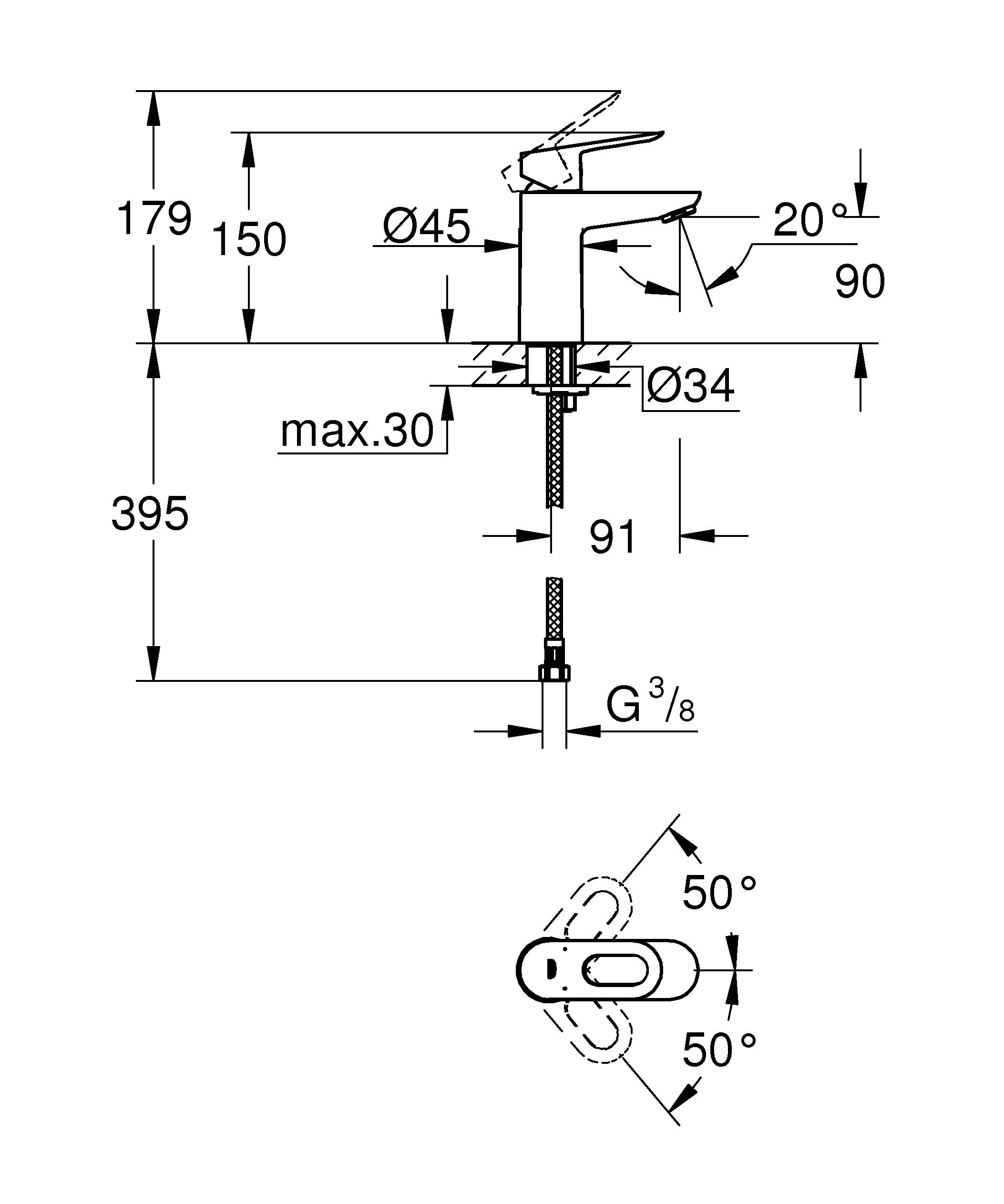 Смеситель для раковины GROHE StartLoop, гладкий корпус, хром (23351000) - Вид №1