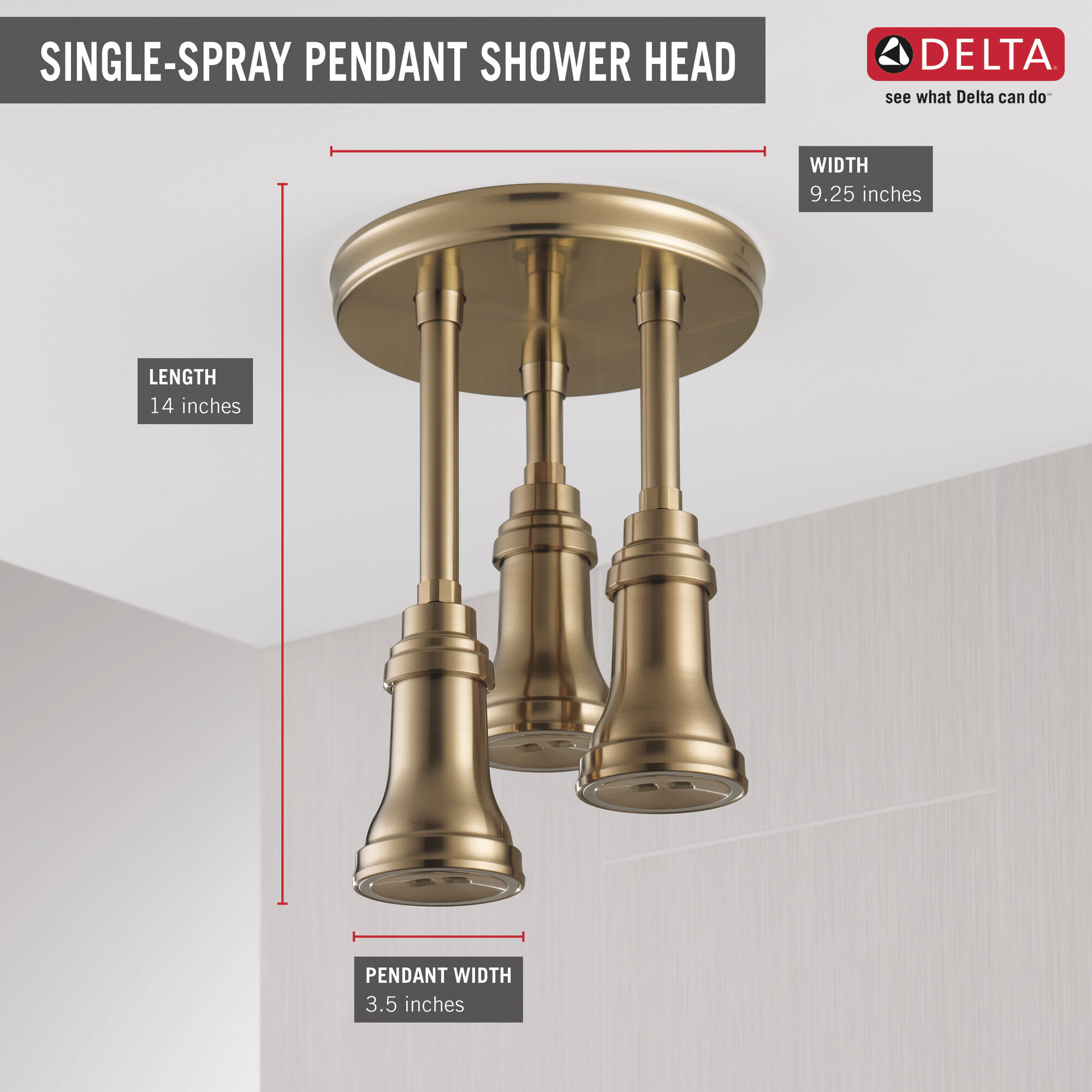 57190-CZ25-L Подвесная душевая лейка Raincan со светодиодной подсветкой H2Okinetic® Delta Faucet Universal Showering Шампанское бронза  - Вид №4