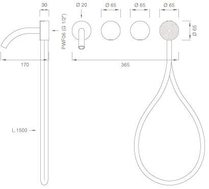 Ceadesign Смеситель для ванны настенный с ручным душем Giotto plus Gio 84 - Вид №1