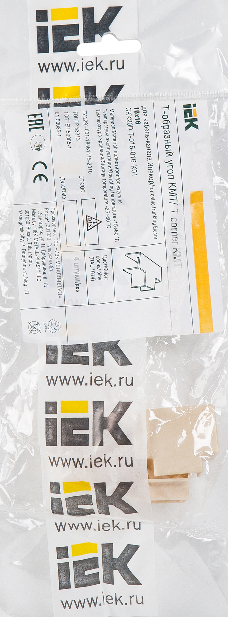 82411290 Тройник для кабель-канала 16х16 мм цвет сосна 4 шт. STLM-0026927 IEK  - Вид №1