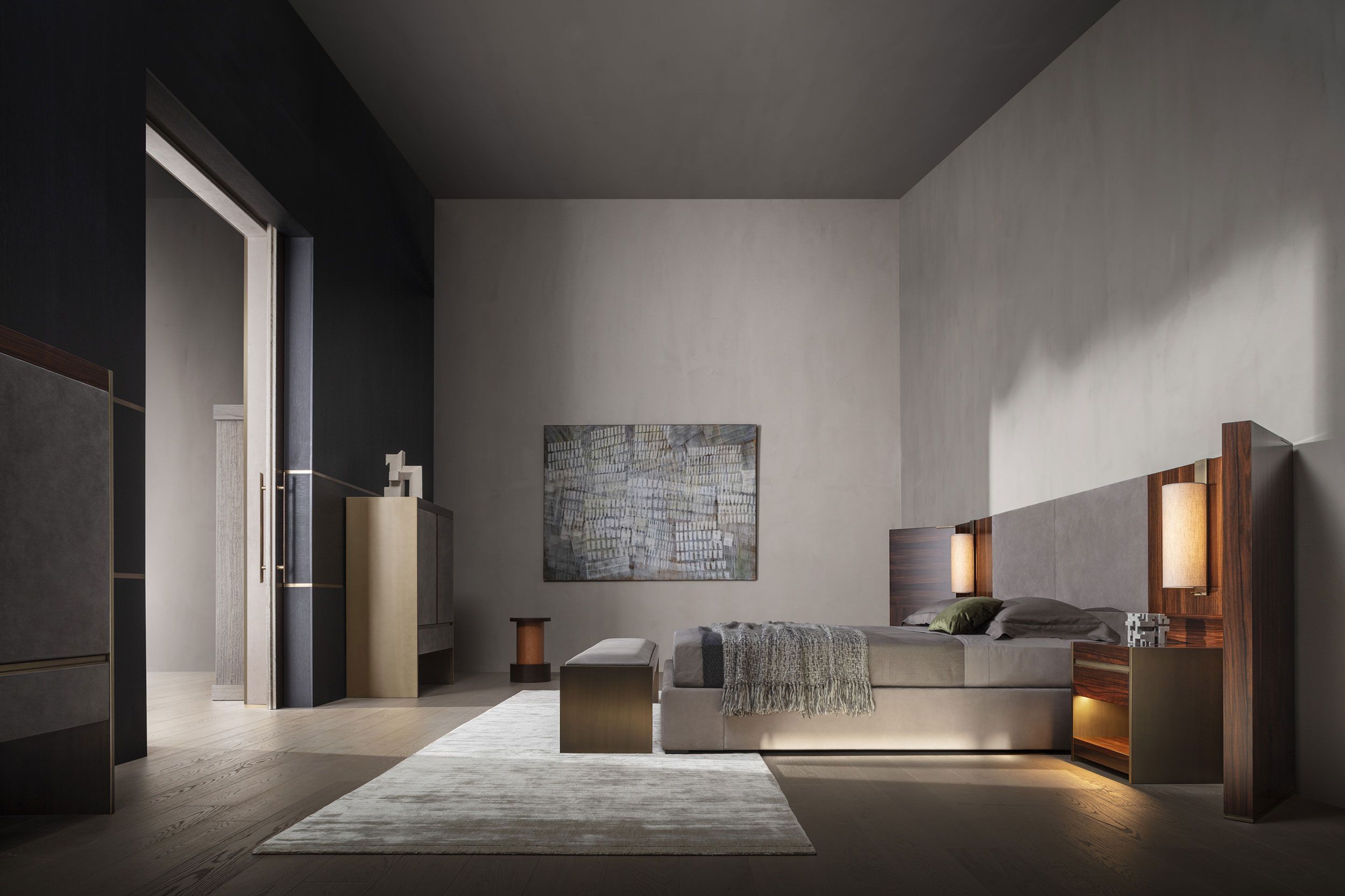 Кожаный и деревянный изголовье для двуспальной кровати OAK Metronome ARCH-00110756 - Вид №3