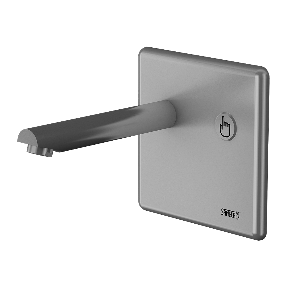 53044 Настенный смеситель с пьезо кнопкой, плечо вытекания 250 мм, 6 В SANELA 