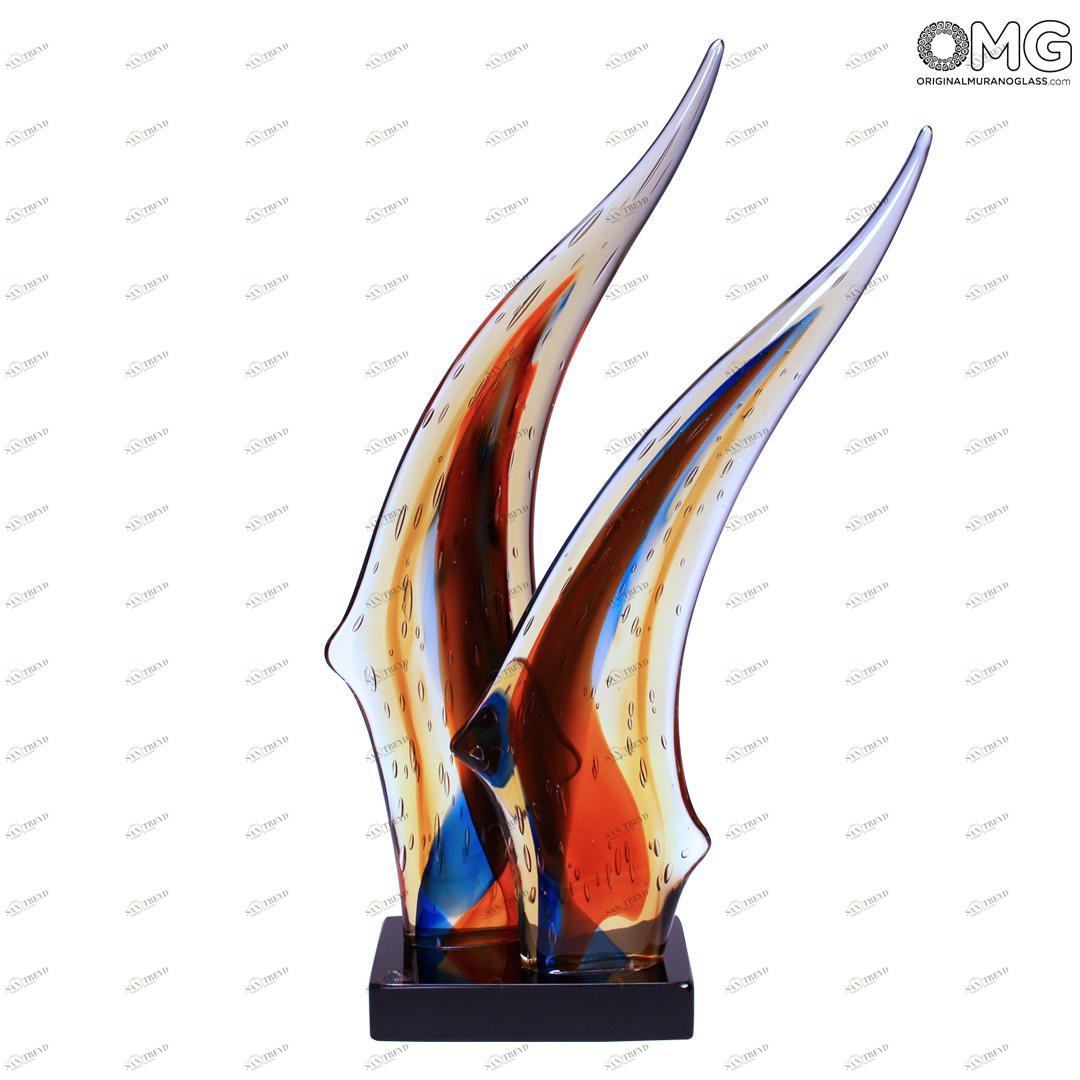 4544 ORIGINALMURANOGLASS Скульптура Рыбы в танце - муранское стекло OMG 13 см 