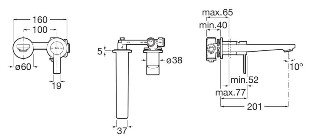 Латунный настенный смеситель для раковины с 2 отверстиями Roca номерной знак ARCH-00037301 - Вид №5