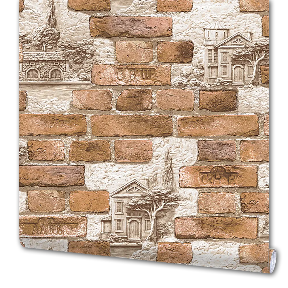 САРАТОВСКИЕ ОБОИ Брист - виниловые обои под кирпич в коричневых тонах 85282093 Бристоль STLM-0820093