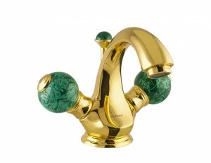 036105.ML0.00 Смеситель для раковины на одно отверстие с малахитом Золото 24К