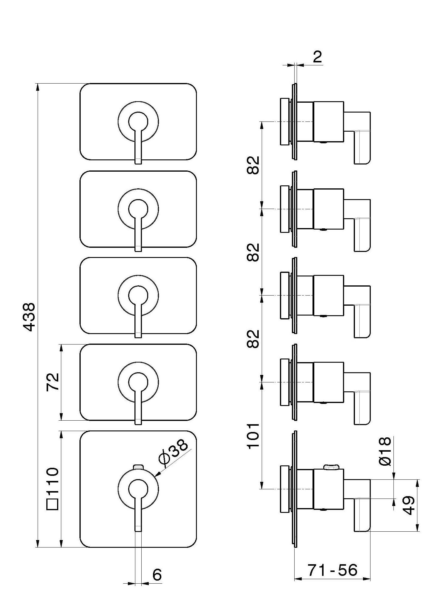 Термостатический смеситель для душа с 5 отверстиями Newform многофункциональные термостаты с 4 выходами ARCH-00111835 - Вид №5