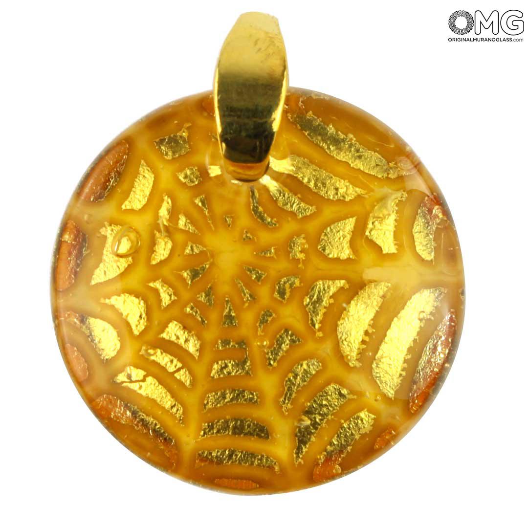 4015 ORIGINALMURANOGLASS Круглая янтарная подвеска-паутинка - муранское стекло OMG 5 см  - Вид №1