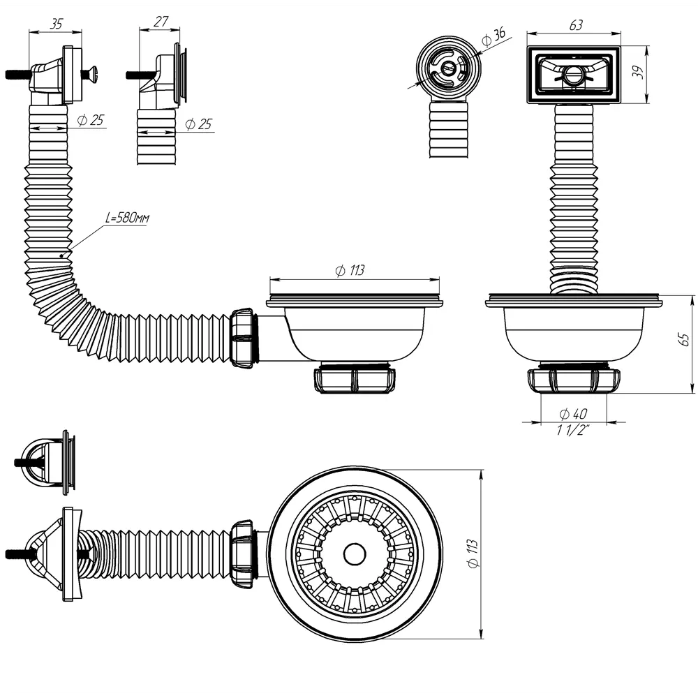 Донный клапан EQUATION для кухонной мойки с системой перелива 89209829 STLM-1380930 - Вид №6