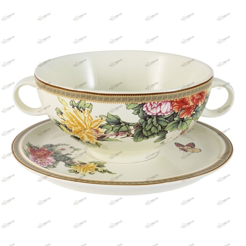 Чашка суповая керамическая на блюдце белая с рисунком "Японский сад" IMARI ЯПОНСКИЙ САД 00-3947058 Белый 