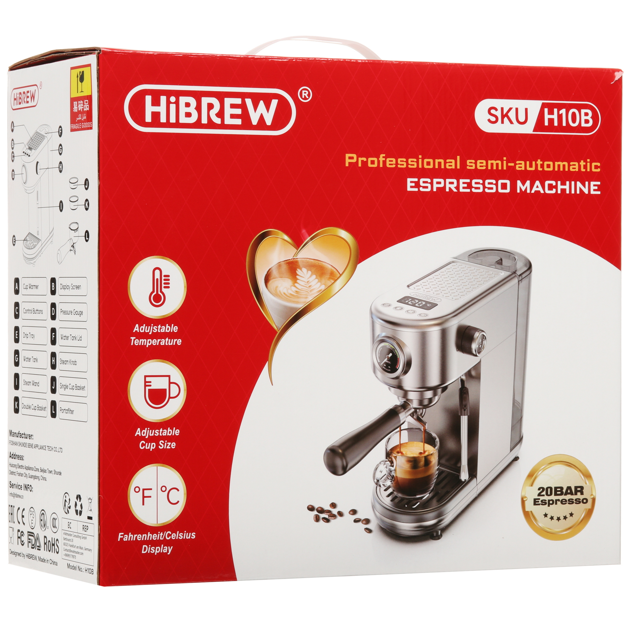 9156829 Кофеварка рожковая HiBREW H10B бежевый STDN-0138695 - Вид №11