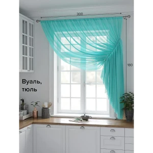 91478152 Тюль на шторной ленте At Home Шерин 300x180 см цвет тиффани STLM-1051765