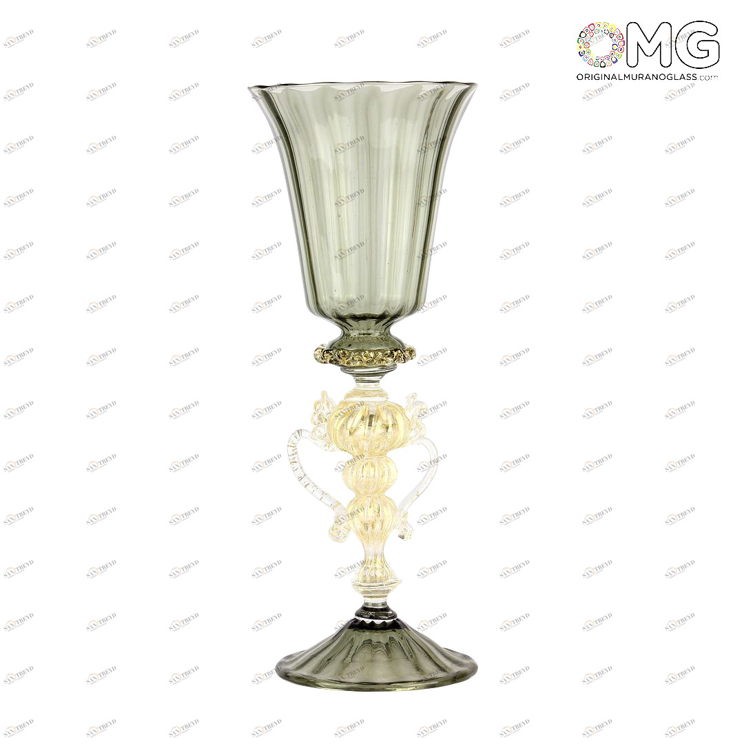 1931 ORIGINALMURANOGLASS Венецианский серый бокал с фигурной ножкой - муранское стекло 10 см 