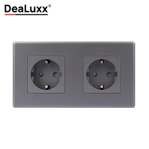 91708938 Розетка двойная встраиваемая Dealuxx R30223 с заземлением цвет серый STLM-1102187