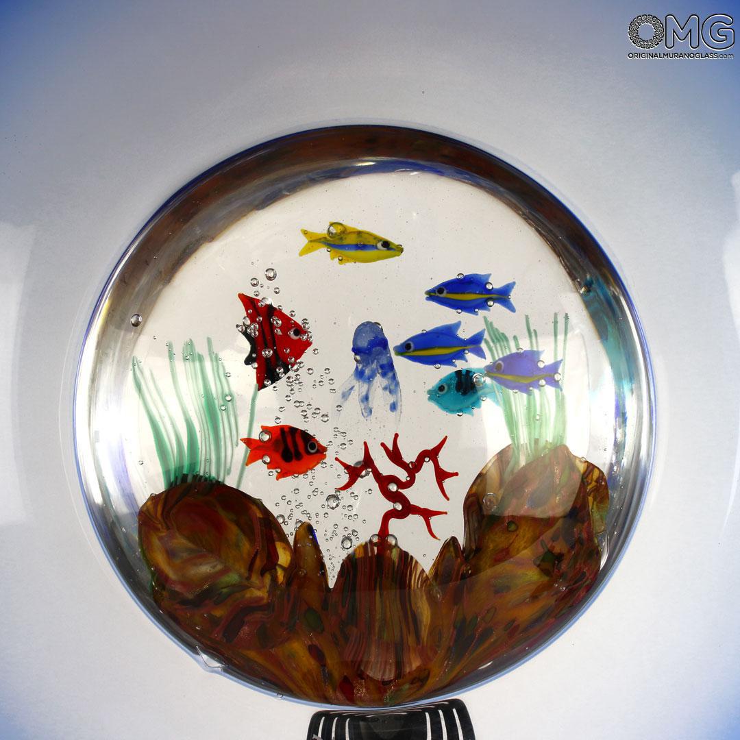 4347 ORIGINALMURANOGLASS Настольная лампа Диск Аквариум - муранское стекло OMG 22 см  - Вид №1