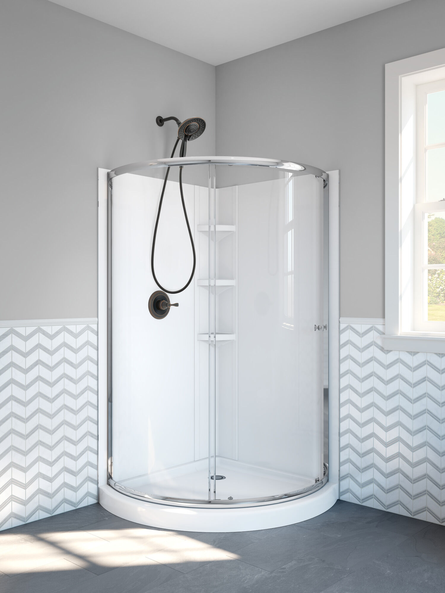 38-дюймовая круглая душевая кабина OPP, прозрачная Delta Faucet B911912-3838-PC - Вид №1