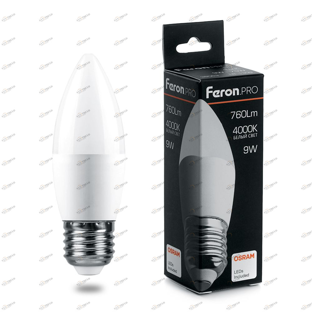 Лампа светодиодная Feron.PRO "Свеча" E27 9W 4000K OSRAM LED LB-1309 38063 FERON  00-3956739 Матовый 