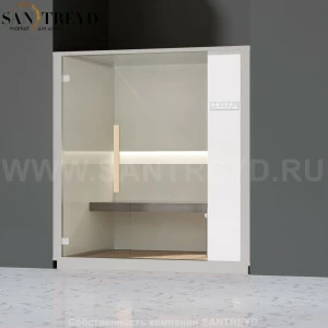 Effegibi ONE H LO60020009 Хаммам. Установка: в нишу. Правая дверь. Мощность: 4,5 кВт макс. Размеры: длина 214 см, ширина 171 см. Отделка: матовый лакированный белый аллюминий и серый ламинат из керамогранита.