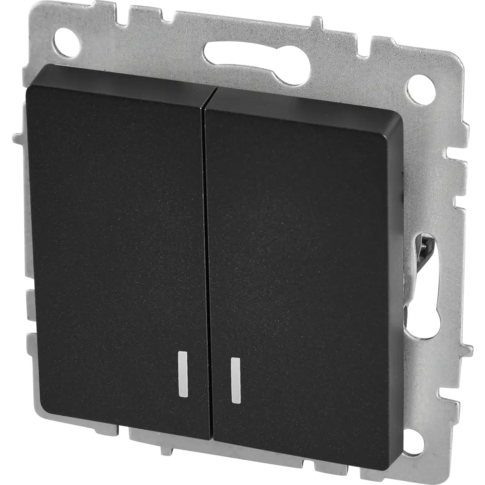 Выключатель IEK Brite двухклавишный с подсветкой, черный матовый 87761713 STLM-1466840