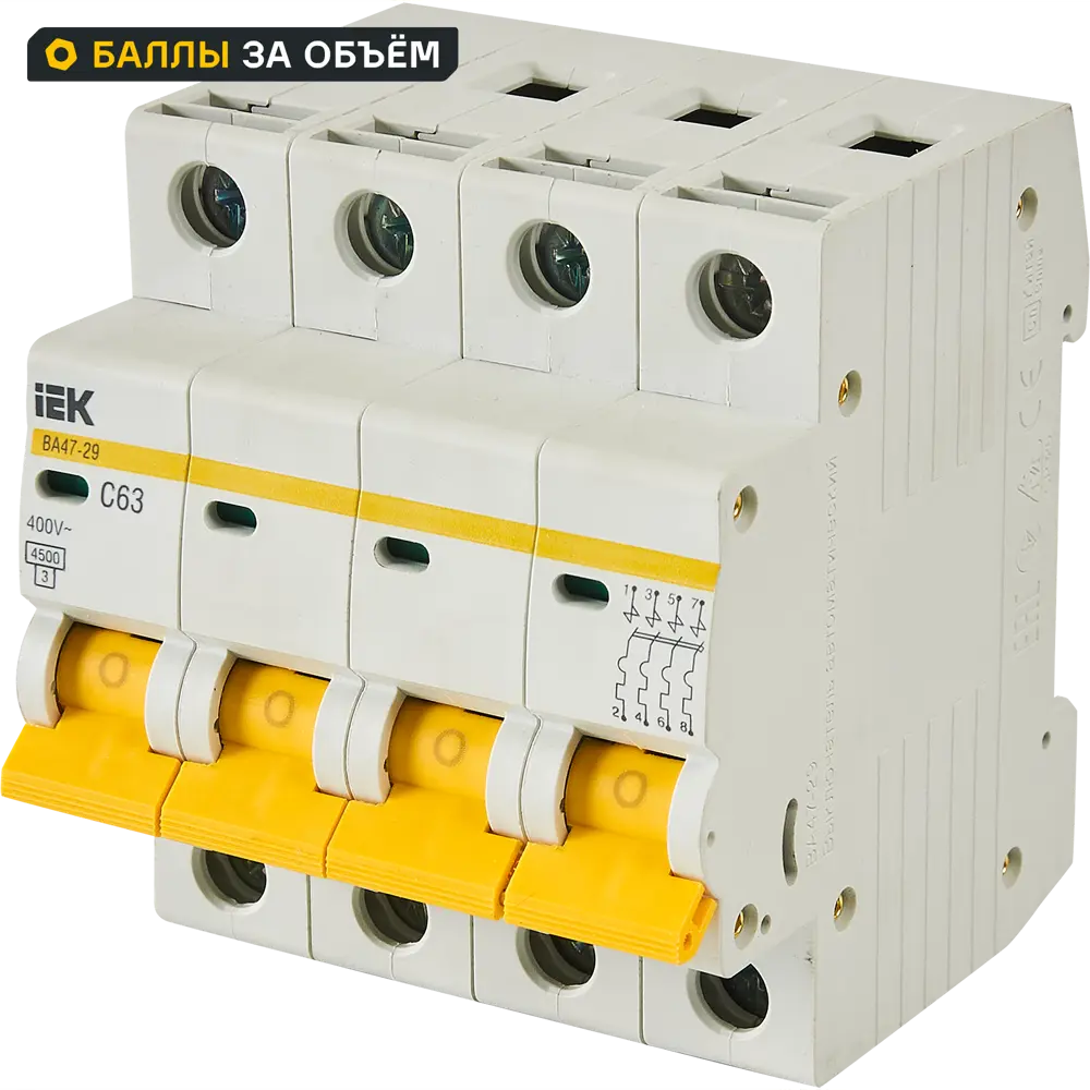 Автоматический выключатель IEK ВА47-29 4P C63 А 4.5 кА 87762164 STLM-2158101 