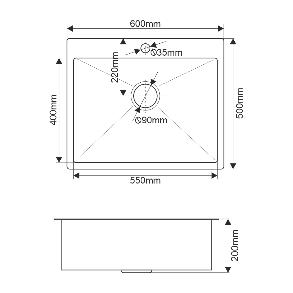 Мойка R6050HK MELANA ProfLine 3,0/200 САТИН врезная прямоугольная в комплекте с дозатором MLN-R6050HK+дозатор - Вид №1