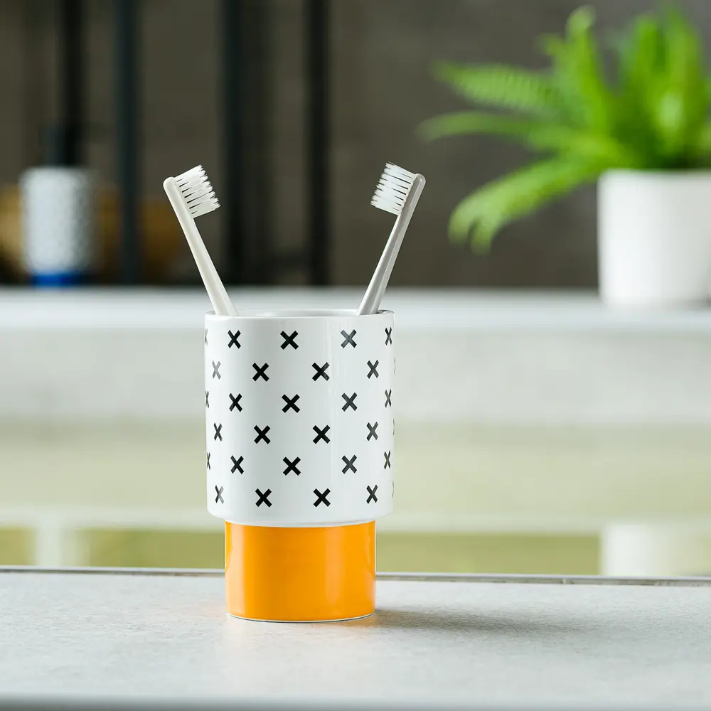 Стакан для зубных щёток Moroshka Memphis керамика цвет белый/жёлтый/чёрный STLM-2127792 - Вид №4