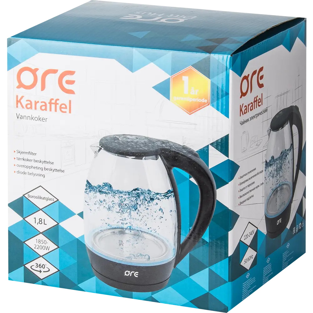 Чайник электрический ORE OKA18GBL 1.8 л стекло цвет прозрачный STLM-2111630 - Вид №6