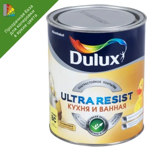 Краска для стен и потолков Dulux Ultra Resist для кухонь и ванных матовая прозрачная база BC 0.9 л
