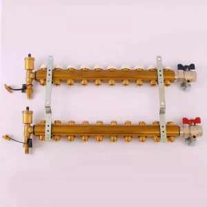 Коллекторная группа с кронштейнами, регулировочными и термостатическими вентилями TIEMME 1"x3/4"ЕК 10 выходов