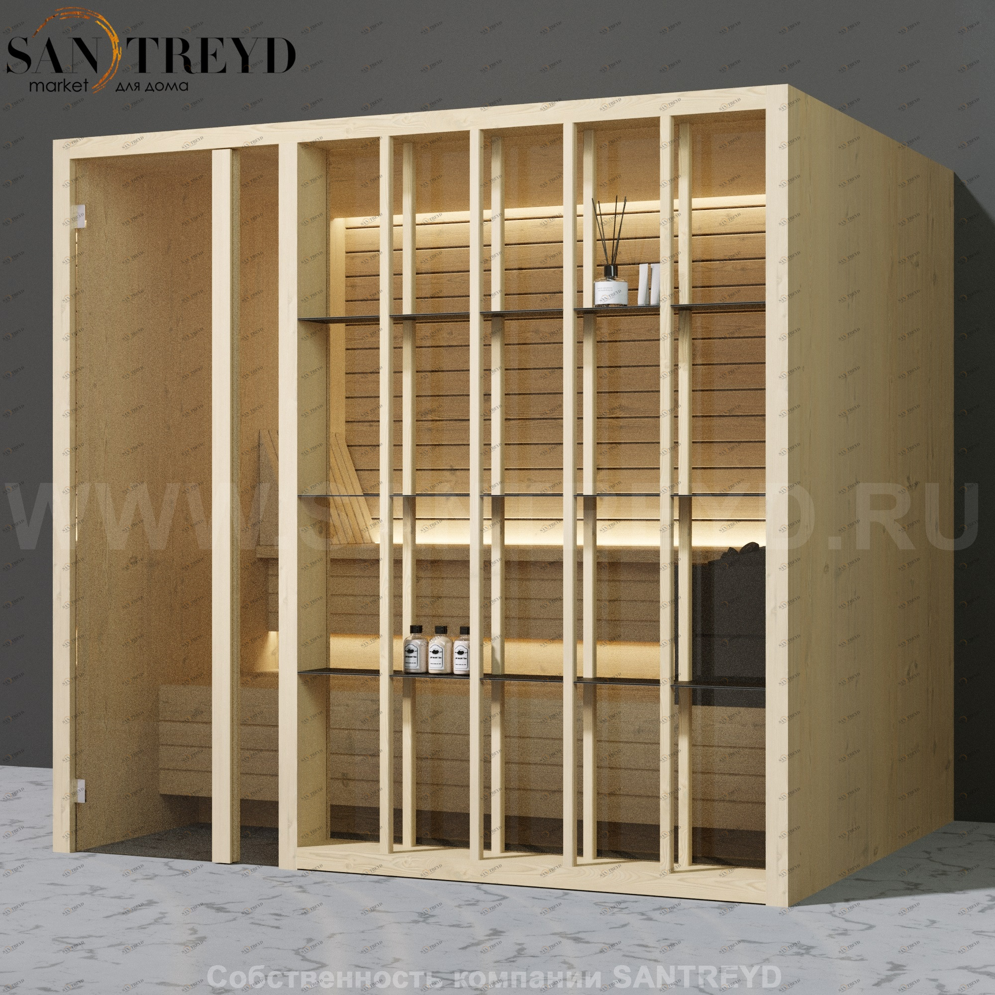 Effegibi YOKU.S105 SA.70100004 Сауна с левой дверью. Мощность: 10,5 кВт макс. Размеры: длина 230 см, ширина 200 см. Отделка: осина термообработанная SA70100004