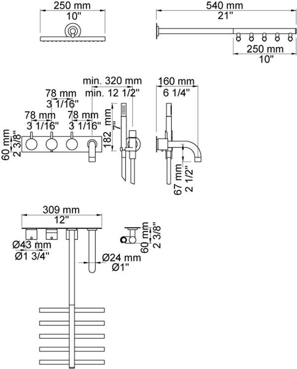 VOLA Настенный комплект для ванны с душевой лейкой sun-id-1425726 - Вид №2