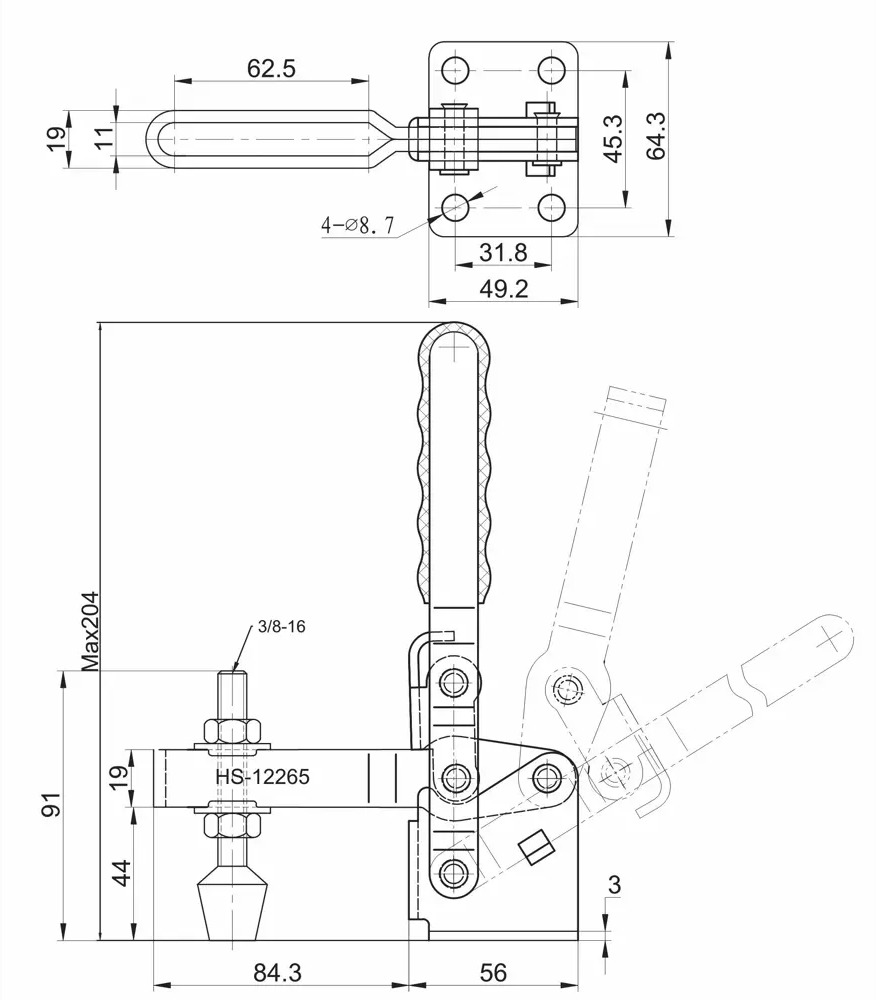 90718004 Зажим с вертикальной рукоятью Hs Clamp HS-12265 STLM-0352624
