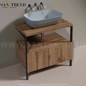 Консоль металлическая на 2 ногах с деревянным ящиком для раковины WAVE натуральный дуб