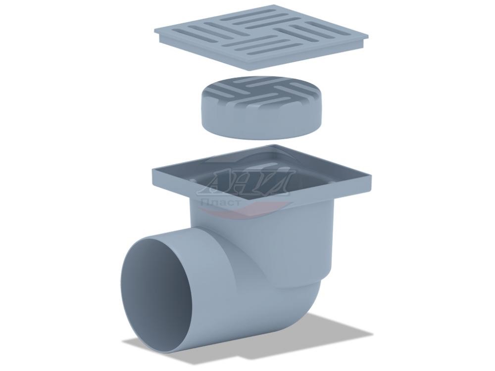 Трап горизонтальный нерегулируемый с выпуском 110мм, с нержавеющей решеткой 150х150 мм ТА 1112 АНИ пласт 7205 - Вид №1