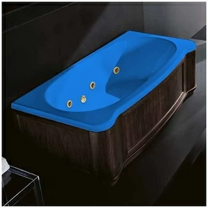 Ванна Gruppo treesse New Classic Young STD-V6747-DX-WV-GZ голубая с золотой фурнитурой и гидромассажем прямоугольная правая деревянная панель венге