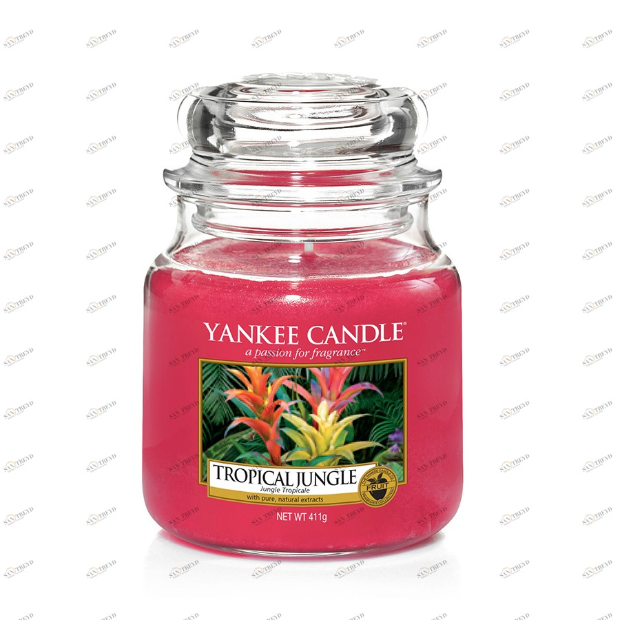 Свеча средняя в стеклянной банке "Тропические джунгли" Tropical Jungle 411 гр 65-90 часов YANKEE CANDLE  268020 Розовый 