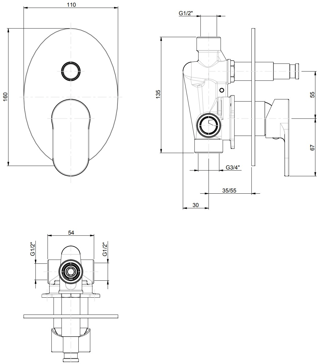 Rubinetterie Frattini Смеситель для душа, однорычажный, с автоматическим переключателем Fosca sun-id-1504966 - Вид №1