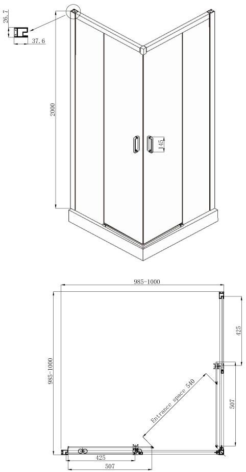 Душевое ограждение Ambassador Queen 11011204Black (1000x1000x2000), 1 место  - Вид №7