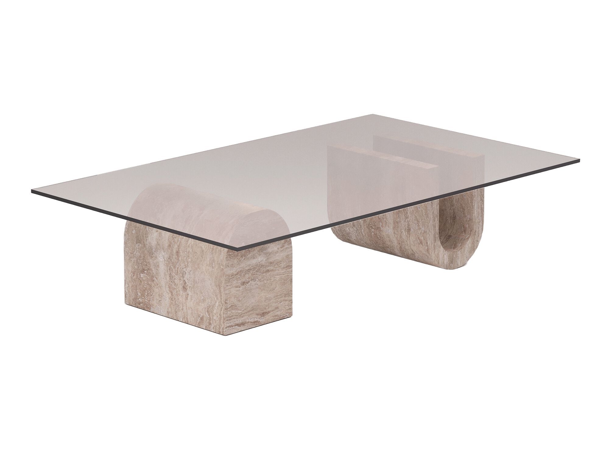 Низкий журнальный столик из травертина и стеклянная столешница YET. Design Studio TONOZ ARCH-00122633