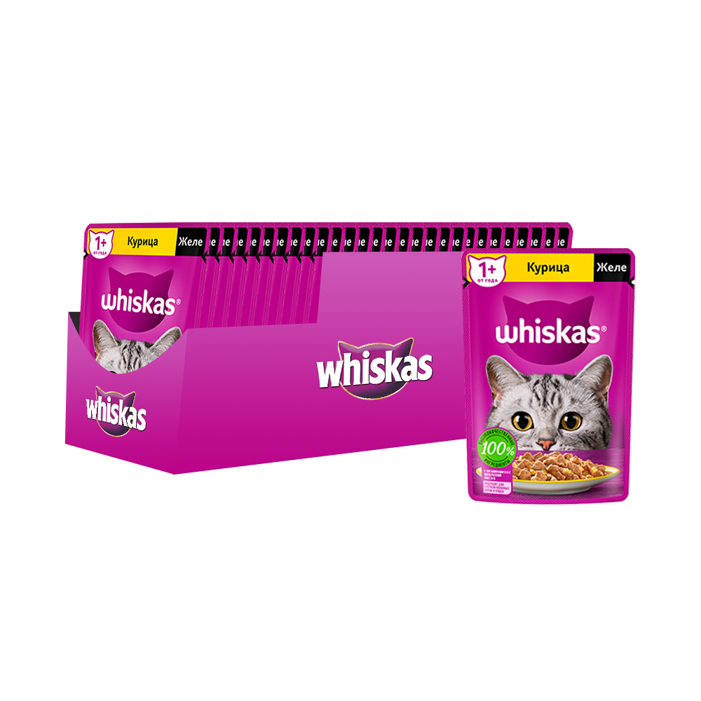 ПР0059366*28 Корм для кошек курица в желе пауч 75г (упаковка - 28 шт) WHISKAS 