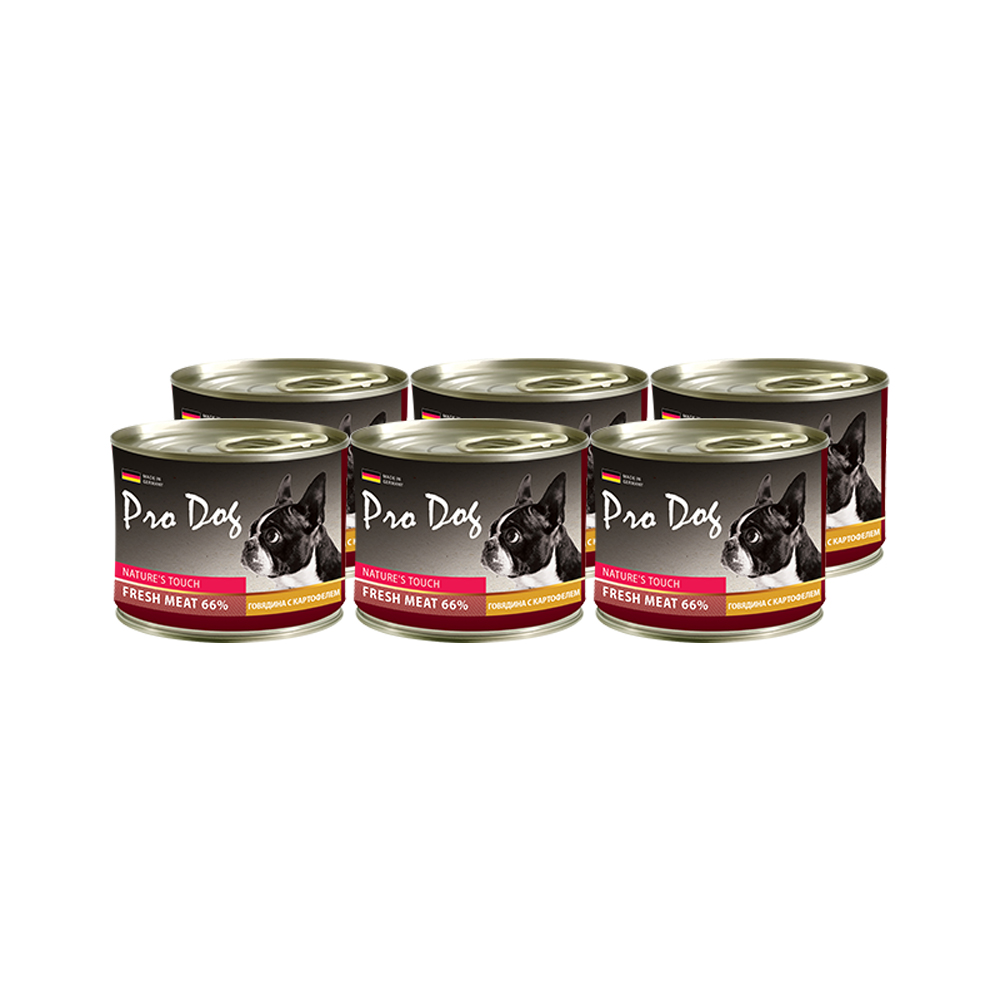 ПР0029839*6 Корм для собак говядина, картофель конс. 200г (упаковка - 6 шт) PRO DOG 