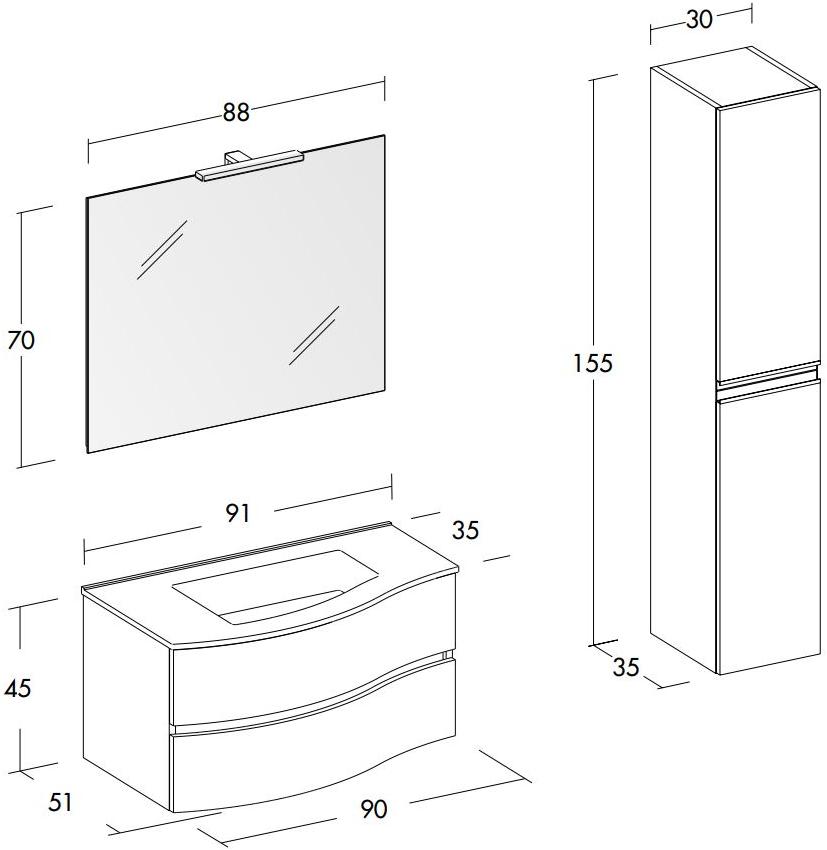 LEGNOBAGNO Подвесной шкаф для ванной с ящиками и зеркалом Express sun-id-1471939 - Вид №2
