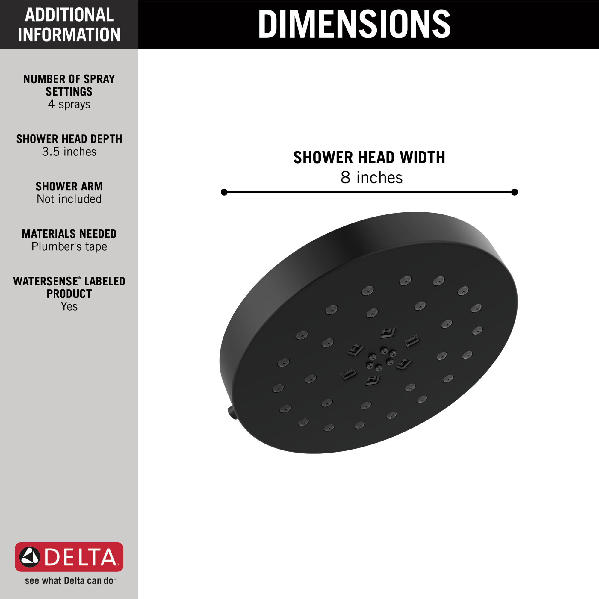 52488-BL H2Okinetic® 4-х позиционная душевая лейка с UltraSoak ™ Delta Faucet Universal Showering Матовый черный  - Вид №1