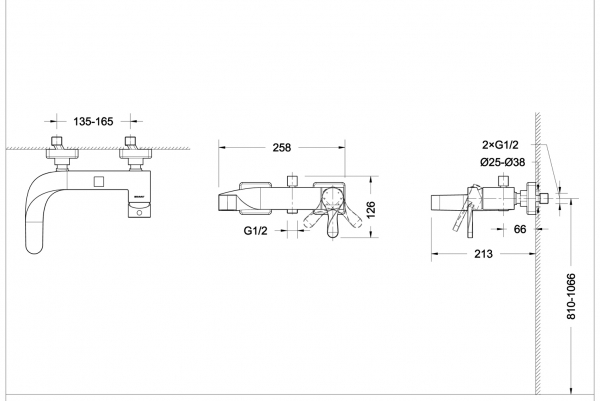 Смеситель для ванны с коротким изливом БЕЗ аксессуаров WAVE F674108C-01 bravat - Вид №2