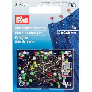 029265 Булавки №9 со стеклянными головками 30 мм сталь 10 г в блистере ассорти PRYM