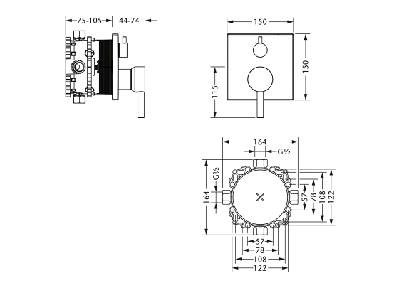 Смеситель для душа скрытого монтажа ½" JOERGER Charleston Square 634.20.125.000 - Вид №1
