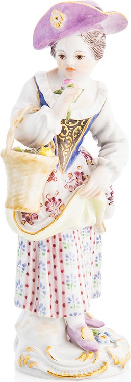 10528190 Meissen Фигурка 14см "Девочка с корзинкой" (И.-И.Кэндлер,1740г.) (пара к 60376) Фарфор 