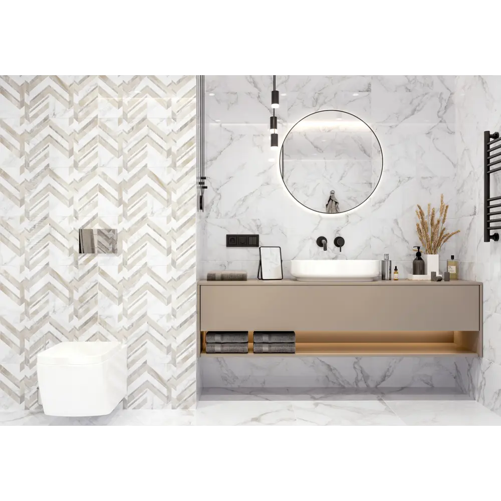 Плитка настенная Marmo Bianco Chevron 30х60 см 1.44 м² цвет белый 82794799 STLM-2114857 Golden Tile - Вид №6